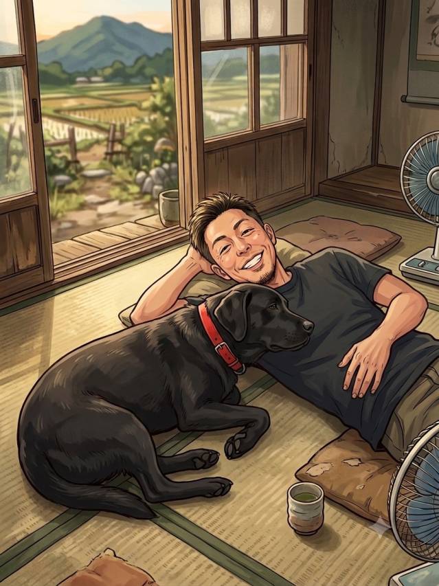 実家の愛犬とゴロゴロ中。お盆の予定？……ありません！（笑）